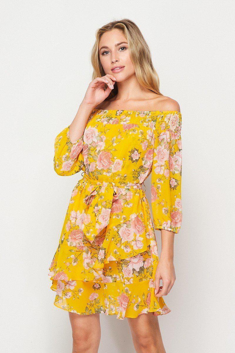 off-shoulder floral mini dress for women