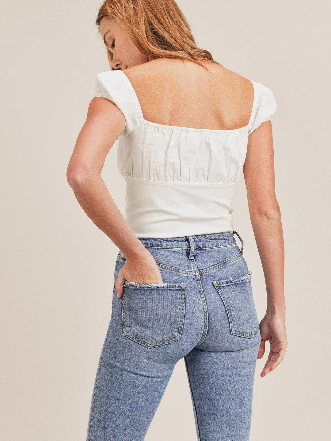 blue tie-front cropped top for women