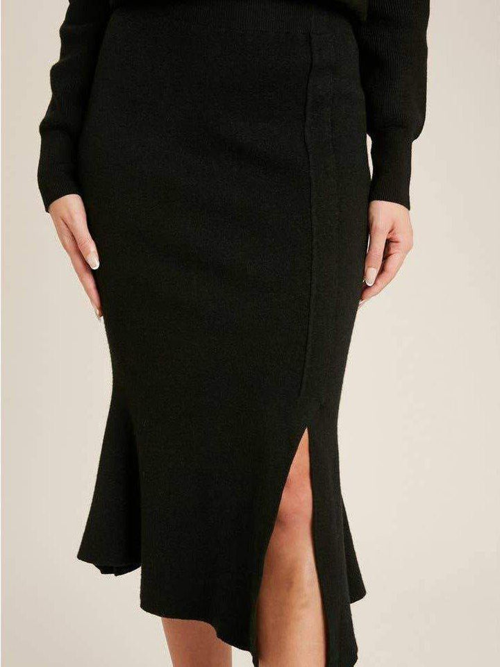black knit midi dress for women
