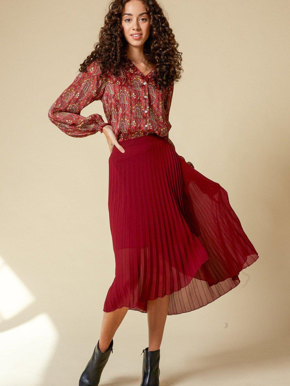 pleated midi dress for women