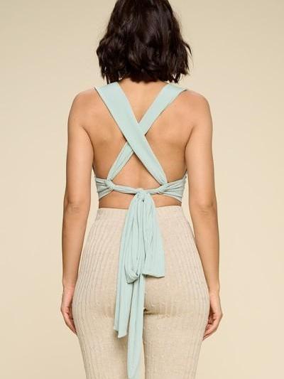 sage ribbed cropped knit top for women