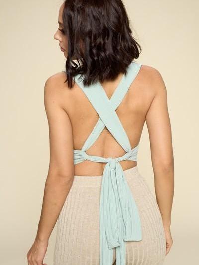 sage ribbed cropped knit top for women