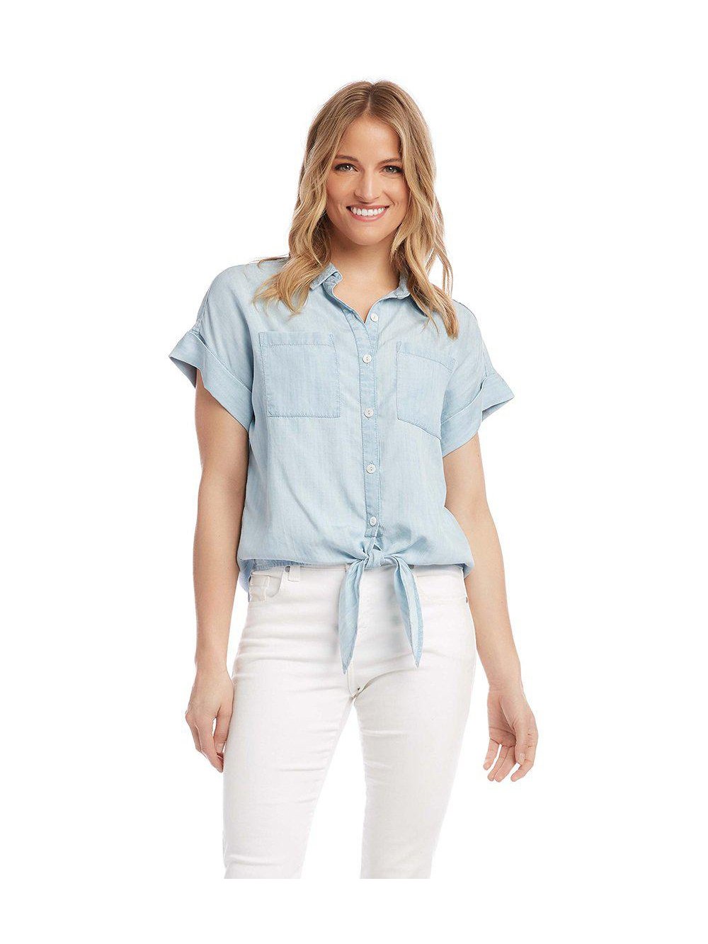 denim tie-front wardrobe essential for women