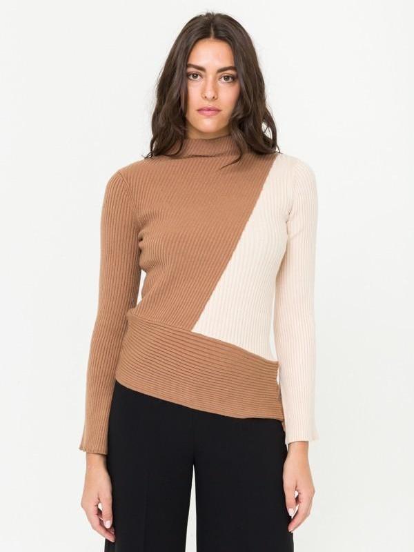 asymmetric contrast trim knit top for women
