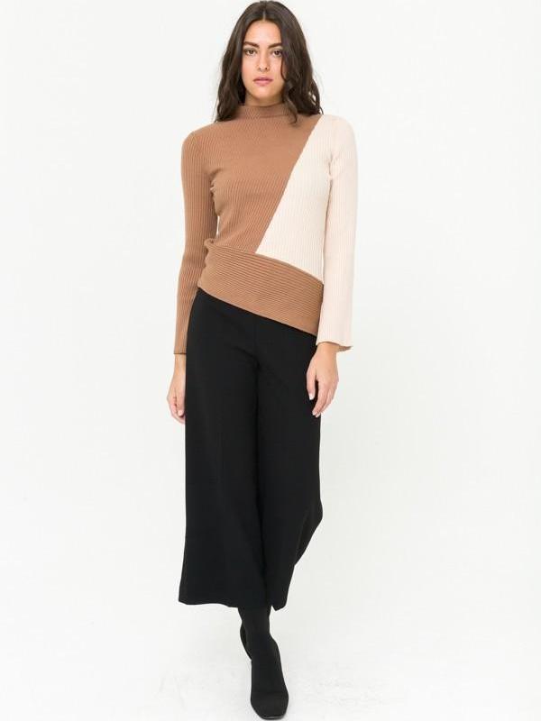 asymmetric contrast trim knit top for women