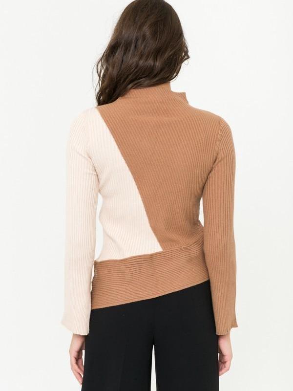 asymmetric contrast trim knit top for women