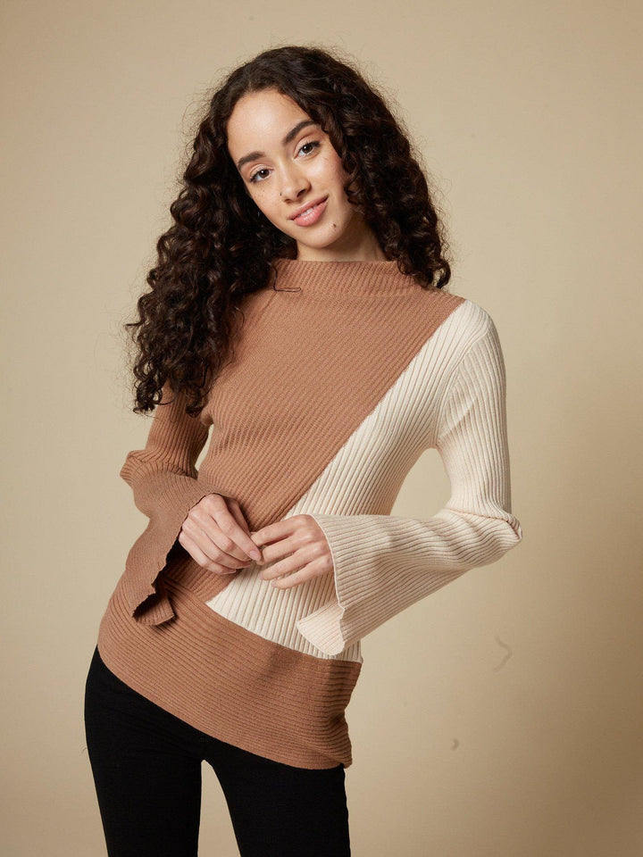 asymmetric contrast trim knit top for women