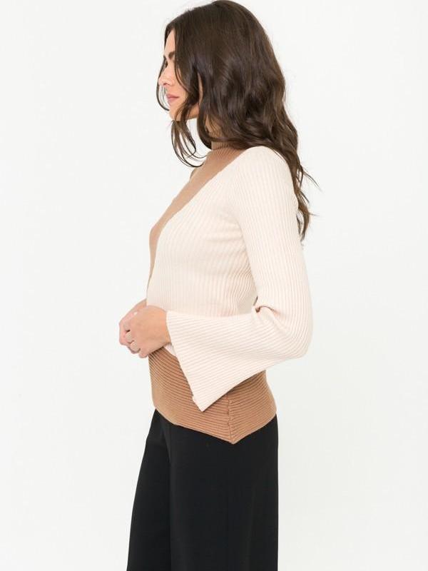 asymmetric contrast trim knit top for women