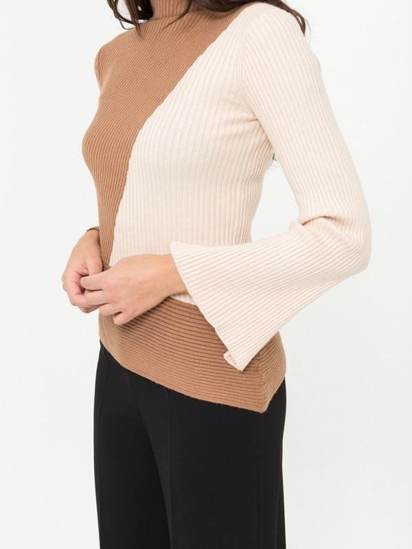 asymmetric contrast trim knit top for women